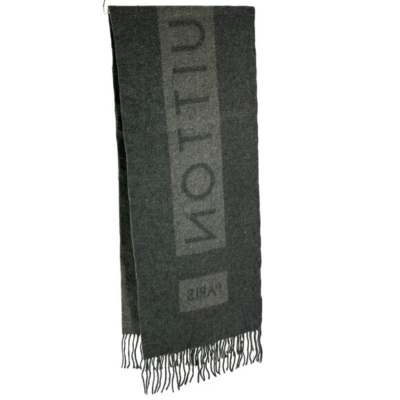 LOUIS VUITTON Gray Cashmere Logo Unisex Scarf Made in Scotland